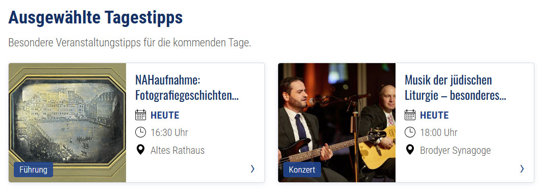 Beispiel eines Tagestipps auf der Startseite
