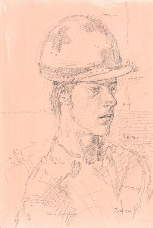 Bauarbeiter, 1971, Grafit auf farbigem Papier 35,6 x 24 cm, Quelle: Galerie Schwind