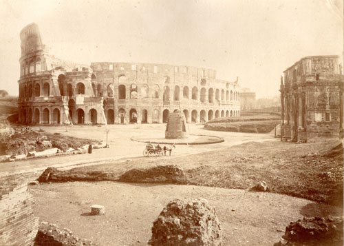 Fotografie Bosetti, Kolosseum und Konstantinbogen, Rom um 1855
