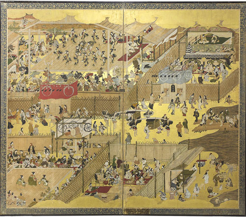 Paravents Theatervergnügen an der Shijo Straße in Kyo, Japan 17. Jahrhundert, © Grassi Museum für Völkerkunde zu Leipzig