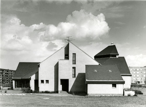 Gerhard Hopf: Neubau des katholisches Gemeindezentrum St. Martin in Grünau, 1980er, Stadtgeschichtliches Museum Leipzig, Inv.-Nr. F/2018/621