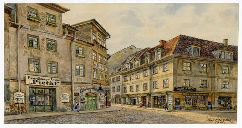 Leipzigs erstes Bestattungsunternehmen, Aquarell von Richard Mertz, 1918, Inv.-Nr. 2398, © Stadtgeschichtliches Museum Leipzig