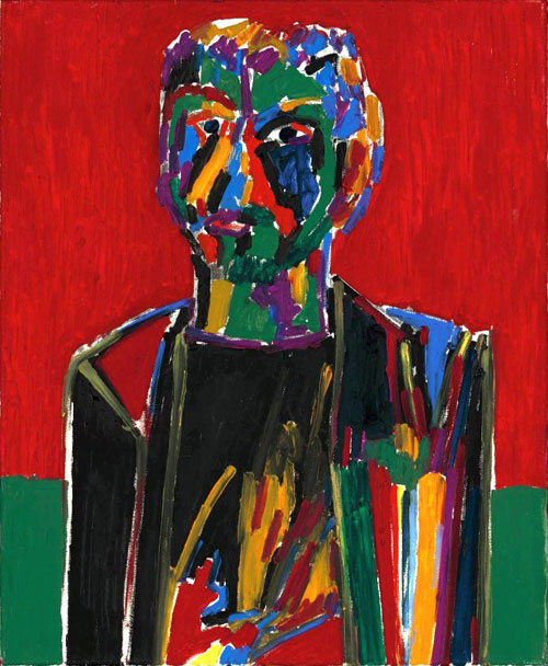 Michael Touma, "Portrait auf rotem Hintergrund",  Öl auf Leinwand, 80,3 x 65,2 cm, 1990
